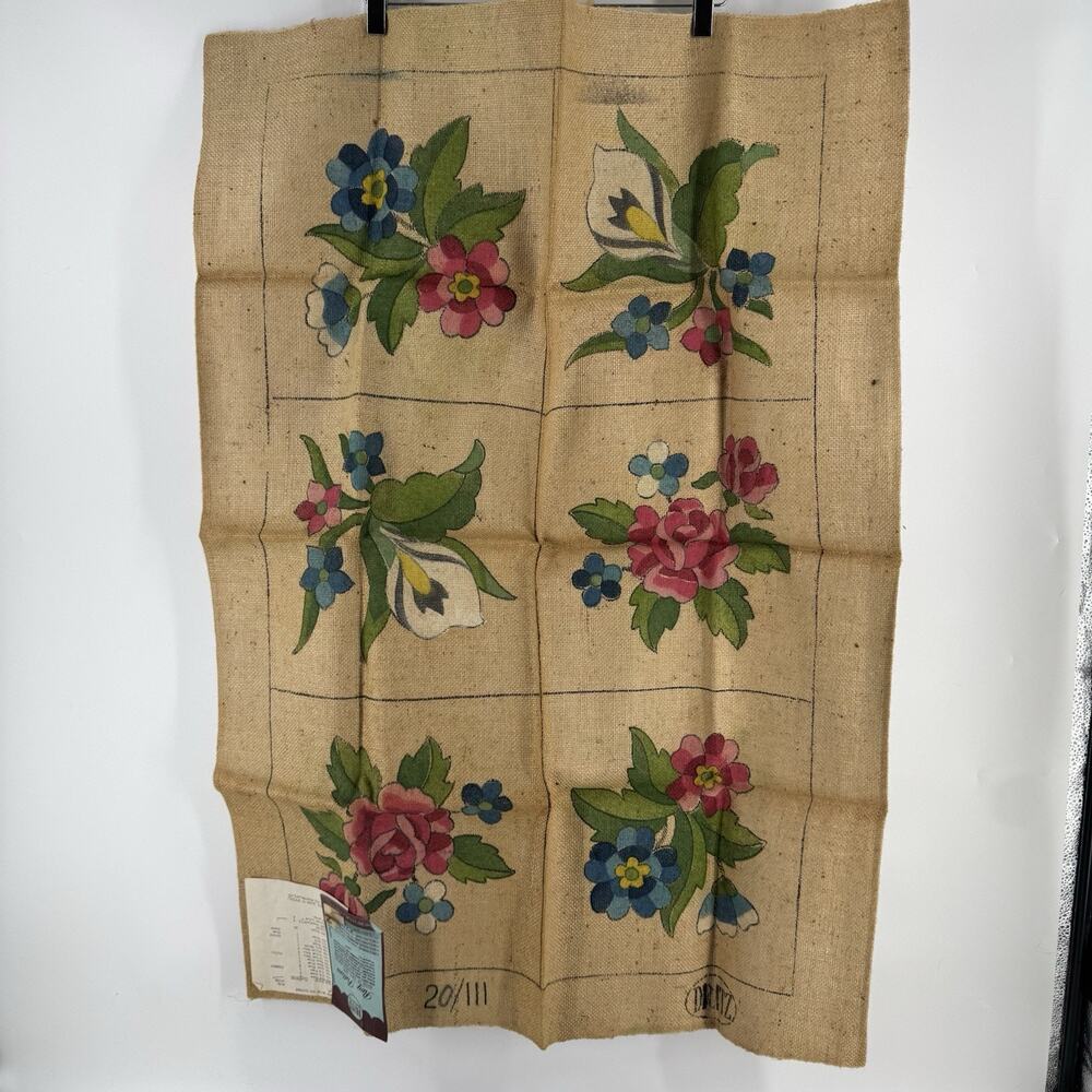 Vtg Rug Hooking Dritz “Nosegay" Burlap Floral 30x40” New